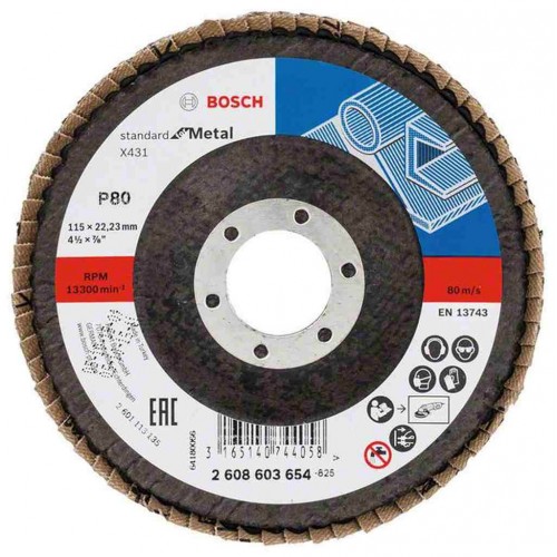 BOSCH Fächerschleifscheibe X431, Standard for Metal, 115 mm, 22,23 mm, 80 2608603654